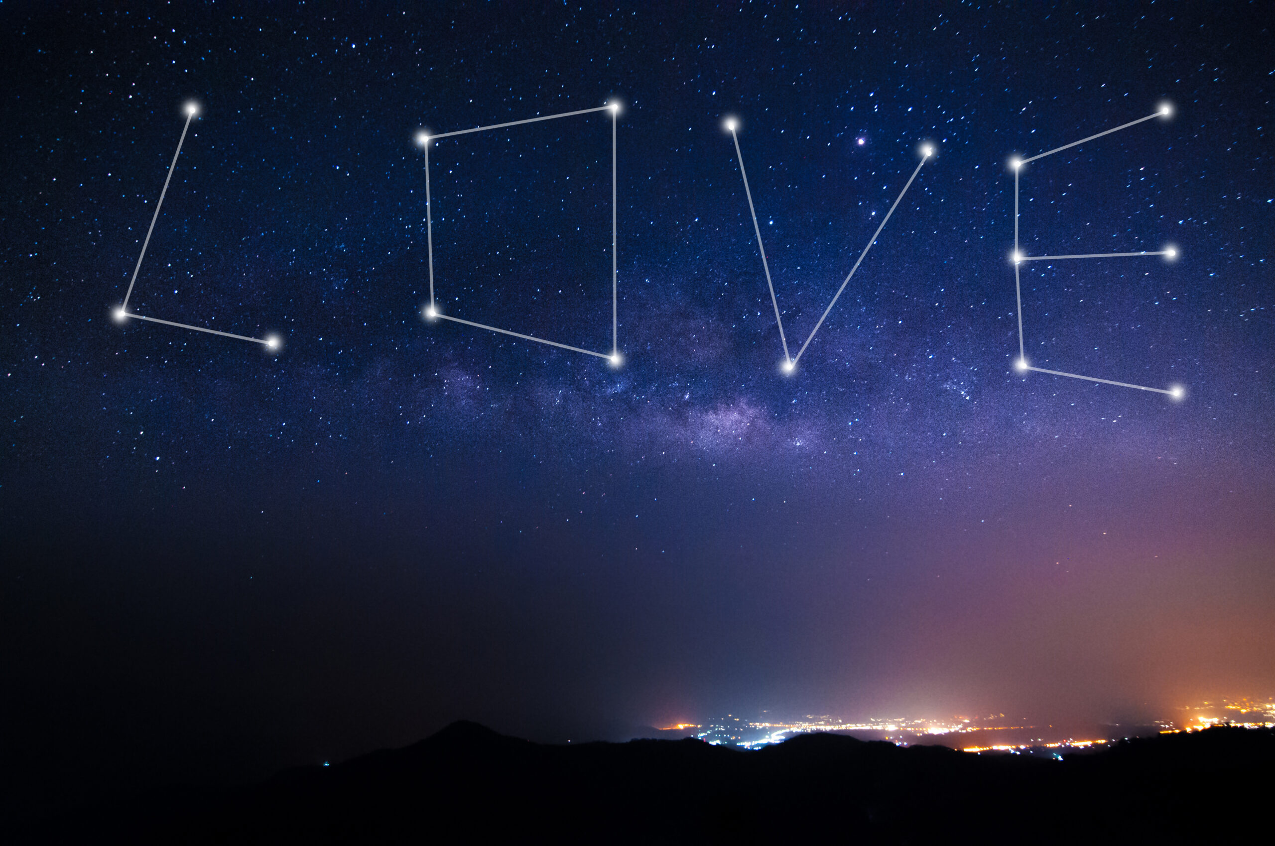 out of the Milky Way, stars form the words “love”